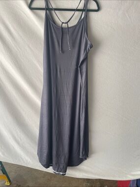 Elegant Slate Gray Maxi Slip Dress with Adjustable Tie
